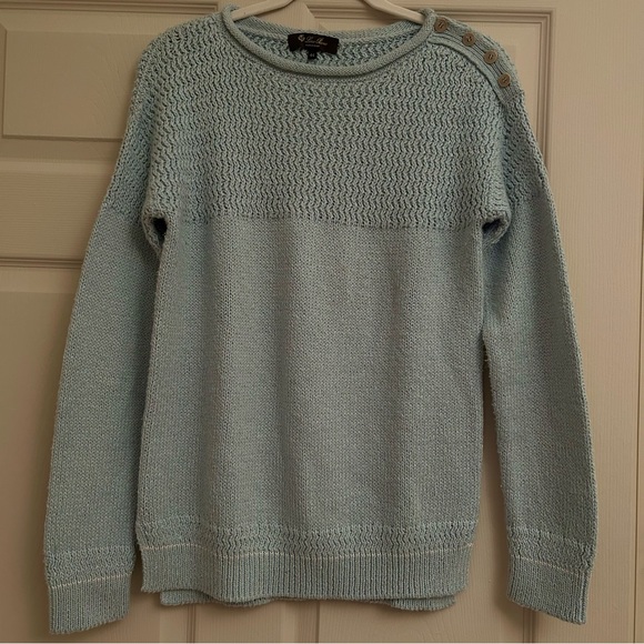 Loro Piana Sweaters - Loro Piana knit cotton cashmere sweater baby blue white detail size 44 large